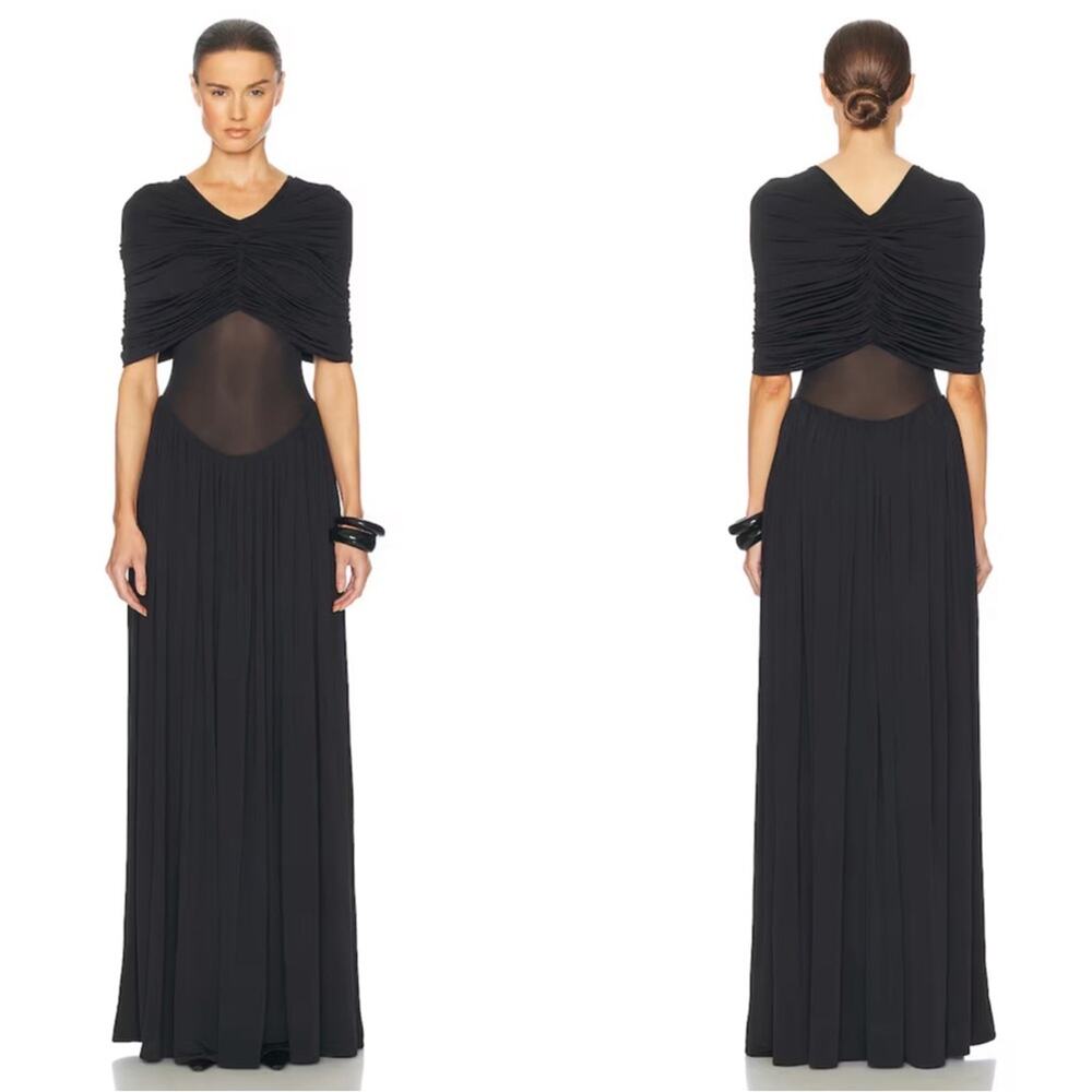 HELSA Philomena Jersey Ruched Draped Over the Shoulder Black Maxi Dress Size S